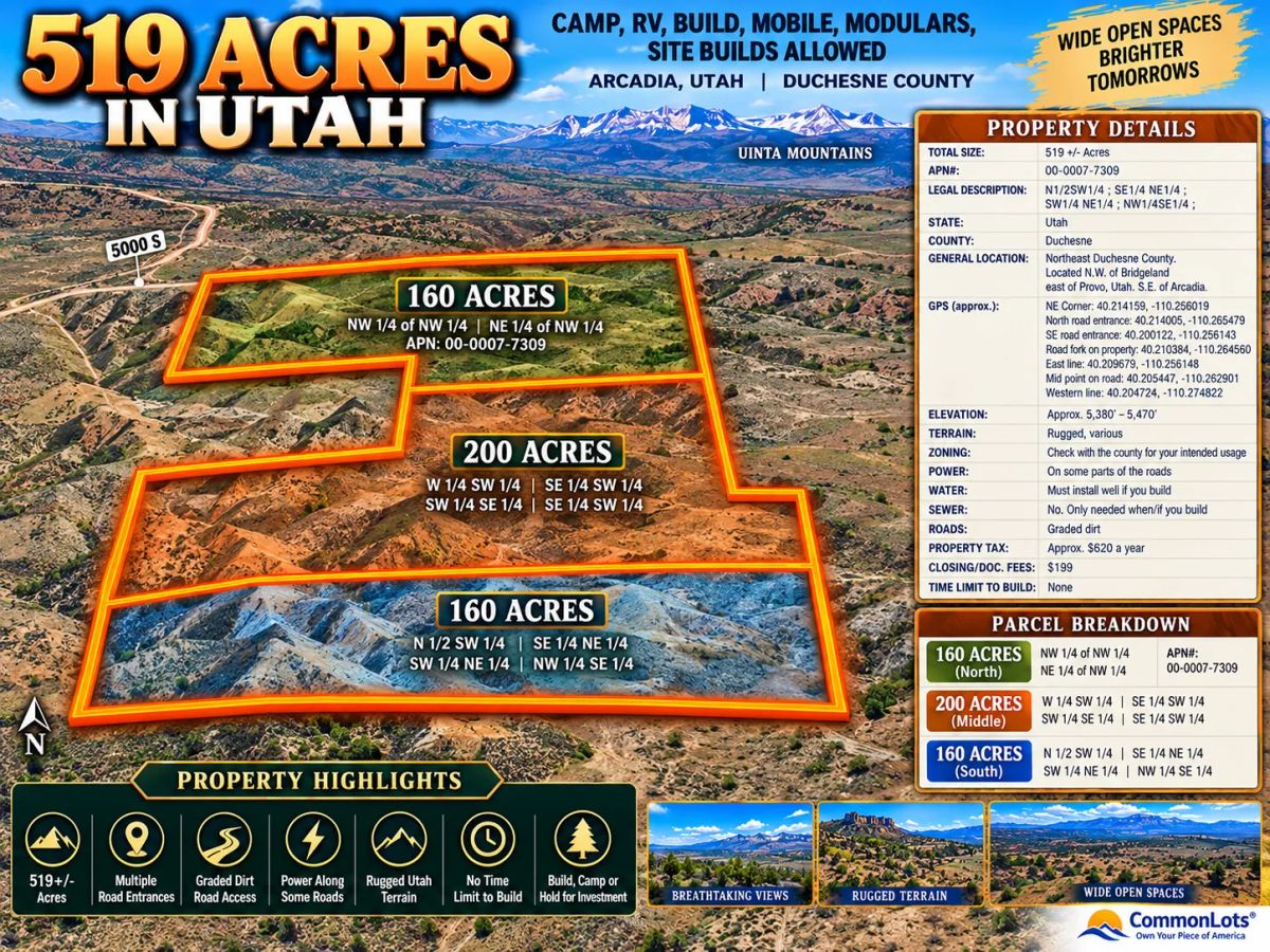 Decorative background for 519 Acres in Bridgeland, Utah-Road Access & Incredible Views! Bridgeland Utah with multiple road access points, dramatic desert scenery, rolling terrain, and expansive mountain views. image 7