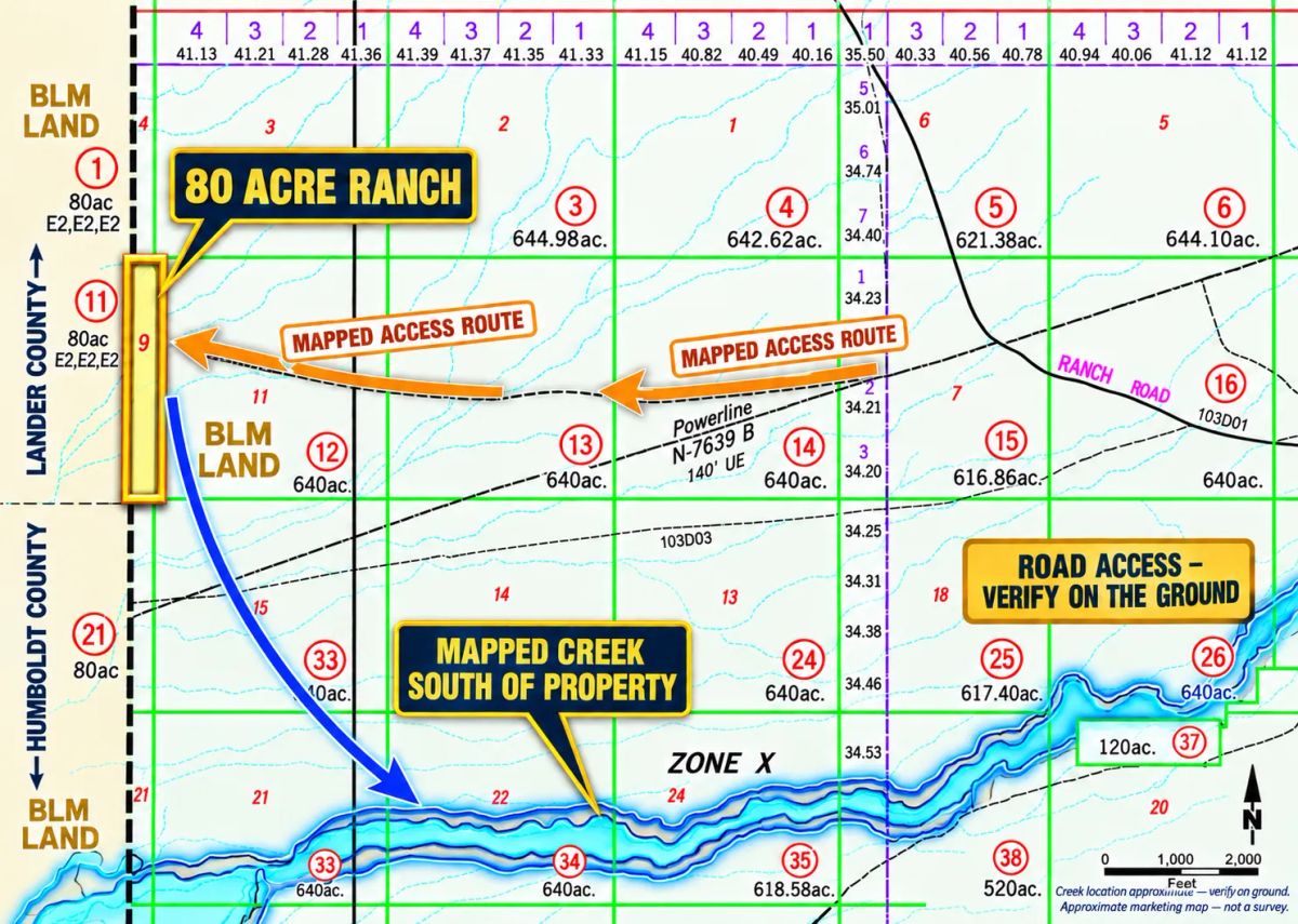 Decorative background for Rare Opportunity -80 Acres Zoned for A1, A2 and A3, -Farm, Agricultural, Ranch, & Residential! Seasonal Creek n the Property! Borders 640 BLM Land* in Nevada Freedom in Lander County! image 16