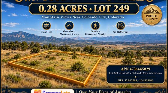 YOUR COLORADO MOUNTAIN HOMESITE AWAITS! 0.28 acres near Colorado City with road access and views toward the mountains near Rye. in Pueblo County, CO