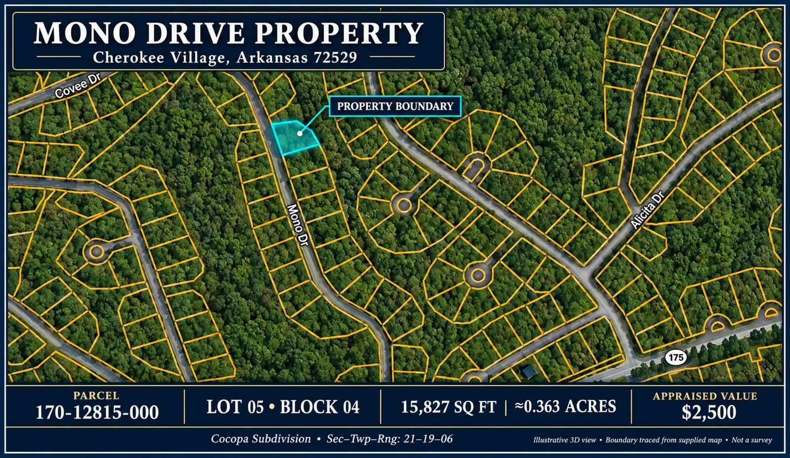 Discover a 15,358 Sq Ft Residential Property- Near Lake Aztec-Fulton County Arkansas -Road Frontage & Power APN : 170-12815-000 in Fulton County, AR
