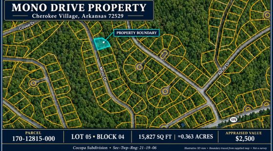 Discover a 15,358 Sq Ft Residential Property- Near Lake Aztec-Fulton County Arkansas -Road Frontage & Power APN : 170-12815-000 in Fulton County, AR