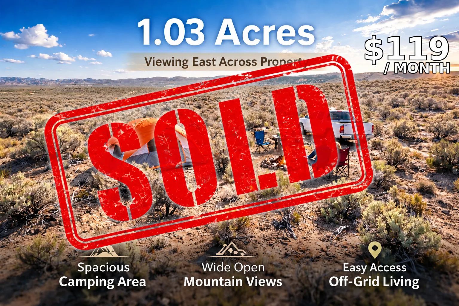 Tired of Crowded Campgrounds? 1-Acre in Nevada = $125/month!